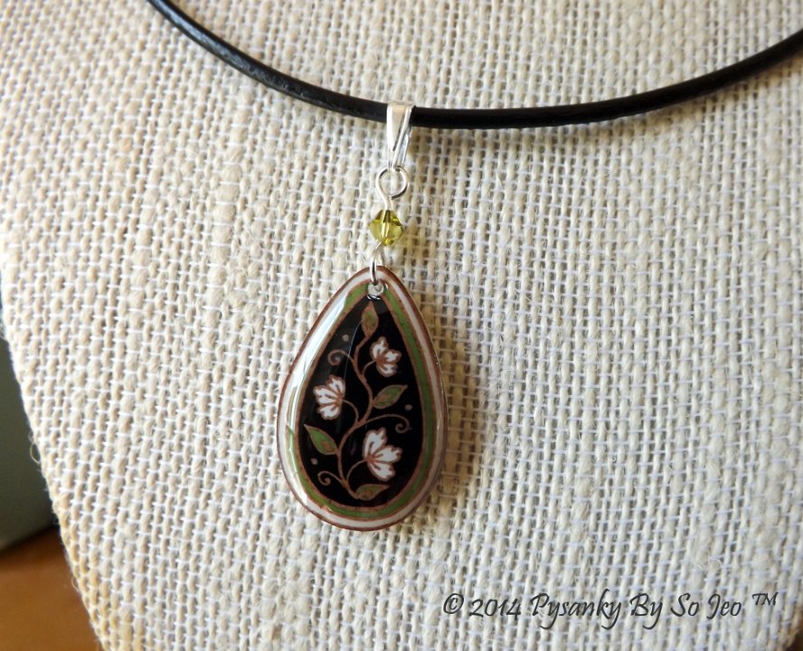 Green and Black Spring Vines Teardrop Earrings and Matching Necklace Pysanky Jewelry by So Jeo